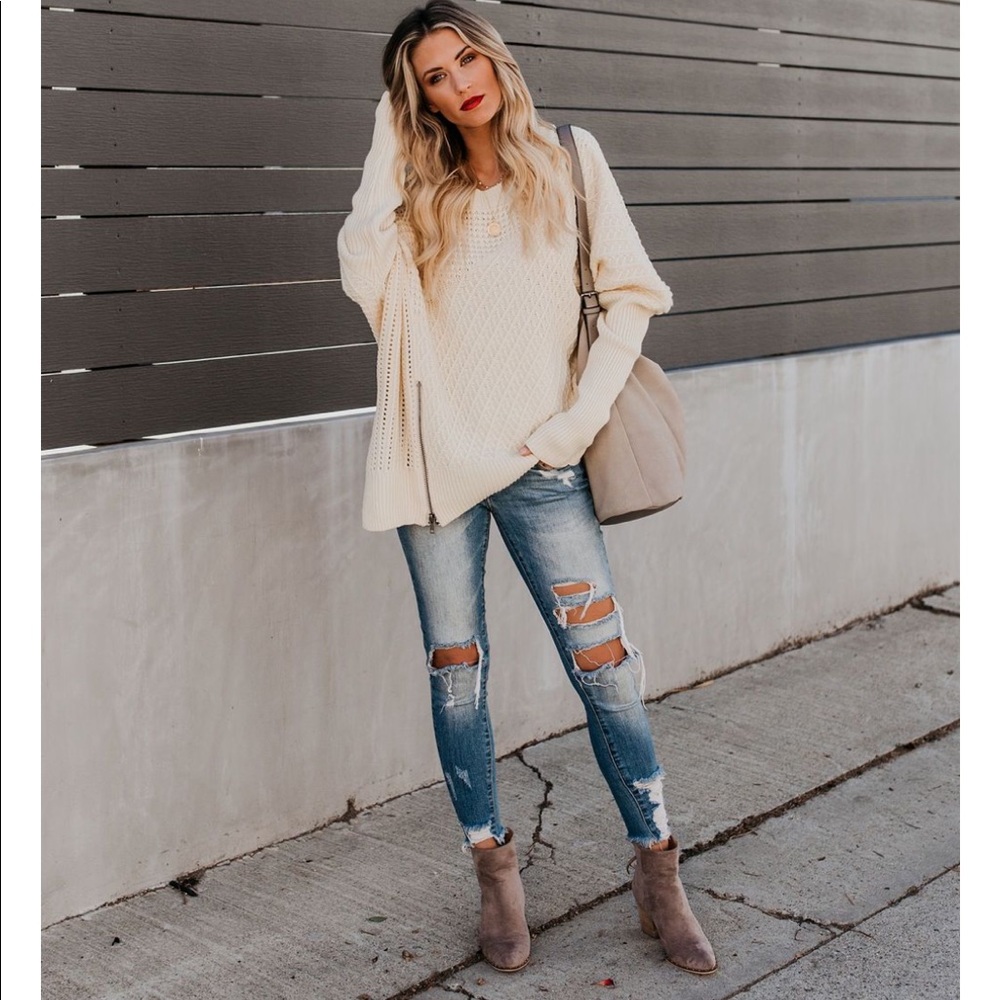 MAXINE | Zipper Sweater in Mountain White | - Picture 1 of 8